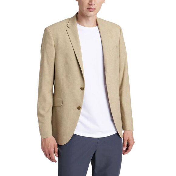 Kenneth Cole Reaction Mens Slim-Fit Stretch Mini Check Sport Coat 40 Regular Tan